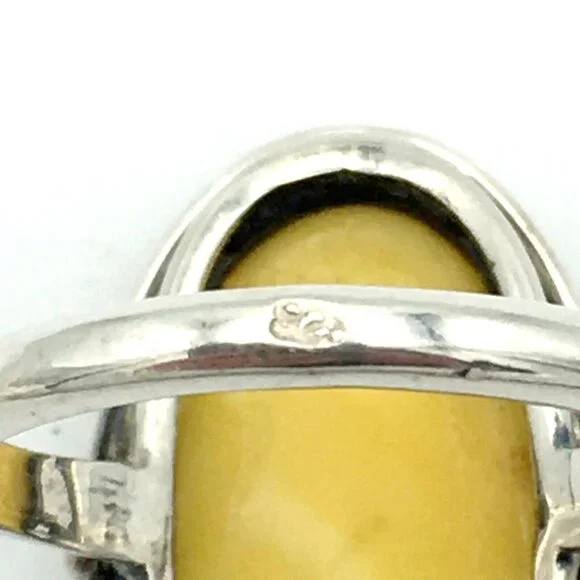 BALTIC egg yolk amber sterling silver size 9 ring - Art Nouveau style calla lily